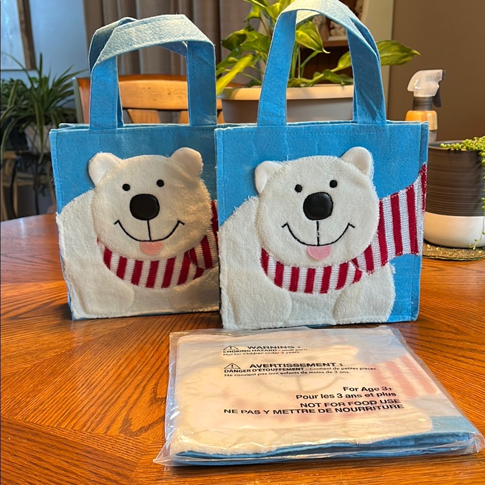Avon Lot of 3 Polar Bear felt and fabric gift bags